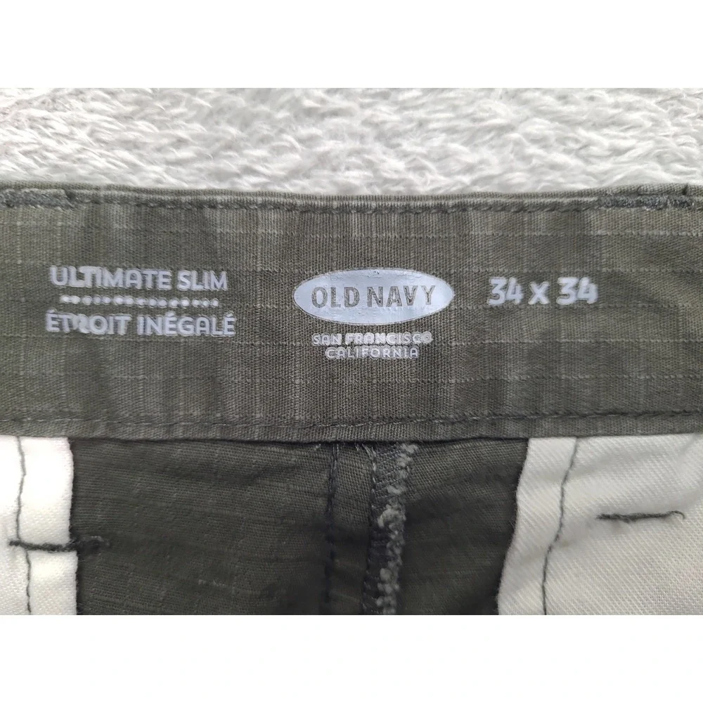 Old Navy Ultimate Slim Chino Pants Mens 34x34 Olive Green Grid Ripstop Trousers